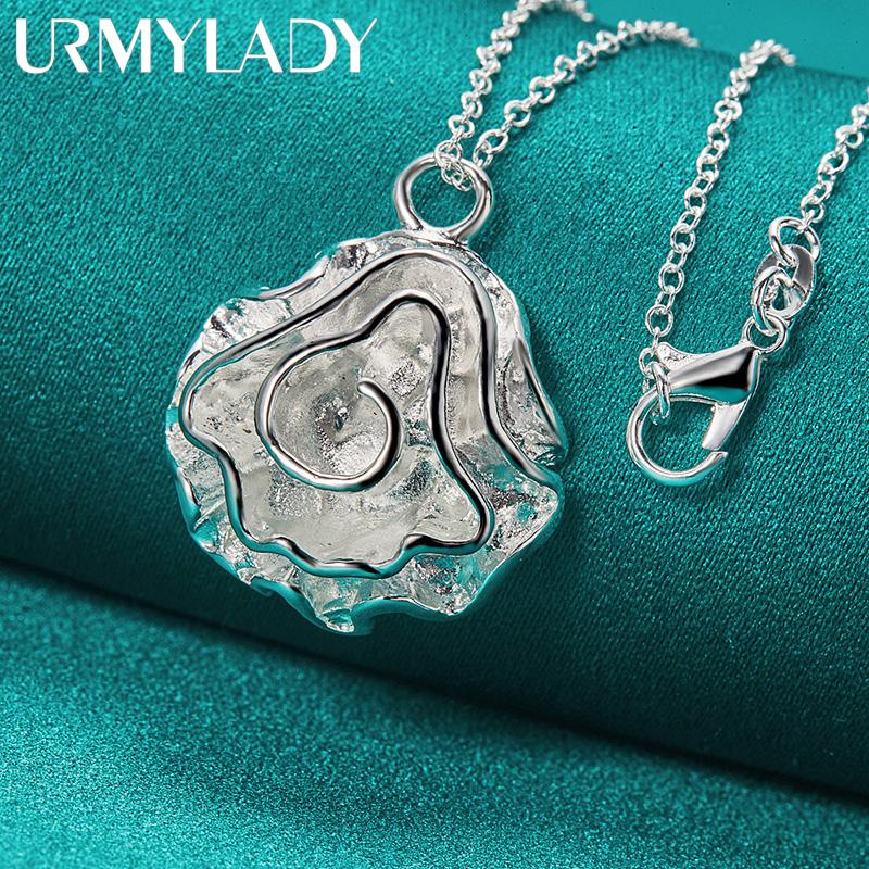 925 Sterling Silber Rose Blume Anhänger Halskette für Frauen Hochzeit Party Modeschmuck