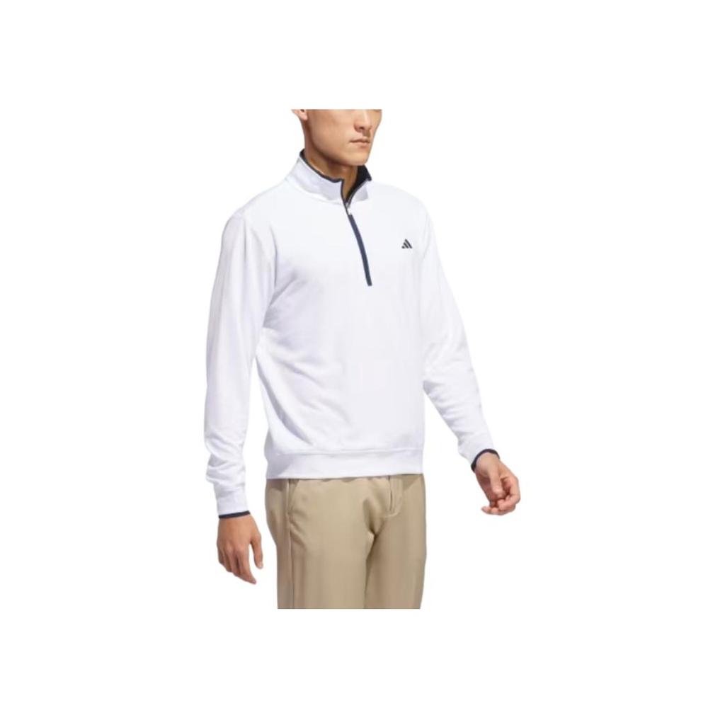 adidas Série Légère Demi-Zip Décontracté Confortable Classique Manches Longues Polo de Golf Homme hauts Blanc IQ2962