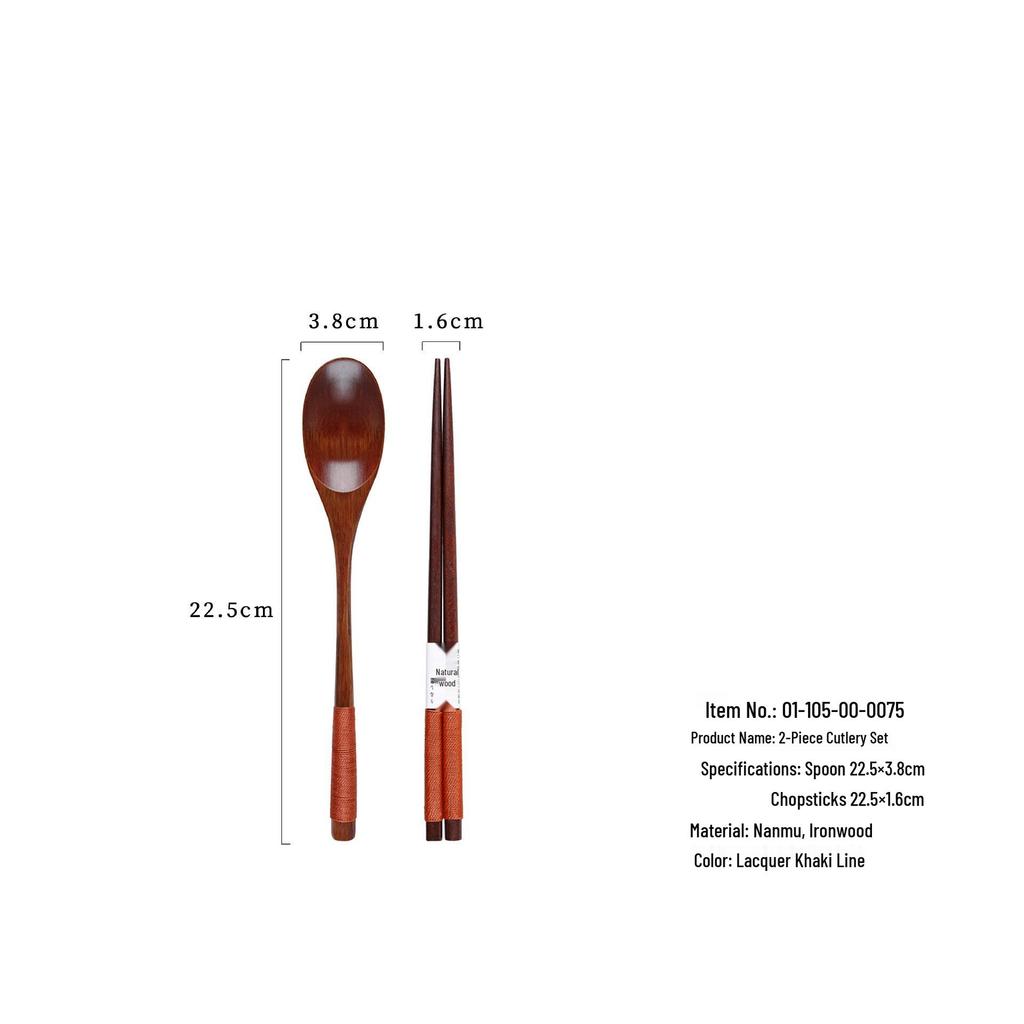 Japanese Korean Wooden Spoon & Chopsticks Set - Portable Tableware for Soup, Rice, and Serving.