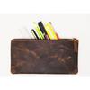 New Genuine Vintage Leather Pencil Case Pouch Pen Holder with Zipper Closure Brush Organizer Art Painting Supplies Office Marker Box