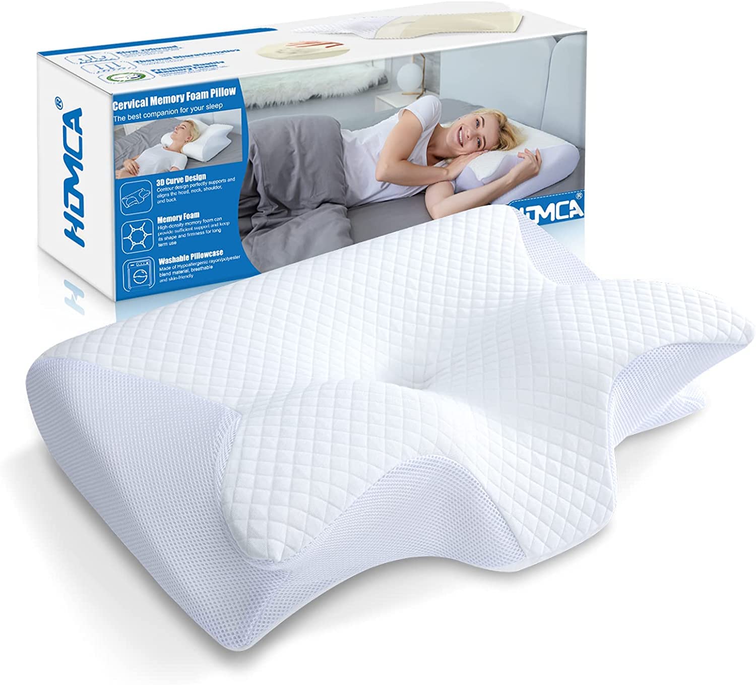 

HOMCA Memory Foam Cervical Pillow, 2-in-1 Ergonomic Contour Shaping Pillow for Neck Pain, Contour Support Pillow for Side, Back, and Stomach Sleepers