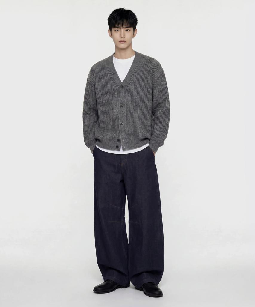AGOD Hairy Ribbed Knit Cardigan [Heather Grey]