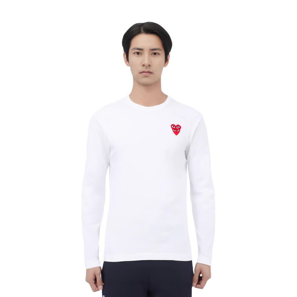 CDG play T-Shirts Men's White Crew Neck Moderate Straight Fit P1T292-2