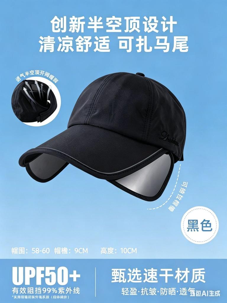 Outdoor Sun Hat Golf Sun Protection Sun Hat Women's Summer Wide Brim Sports Cover Full Face Empty Top Pull Plate Cap