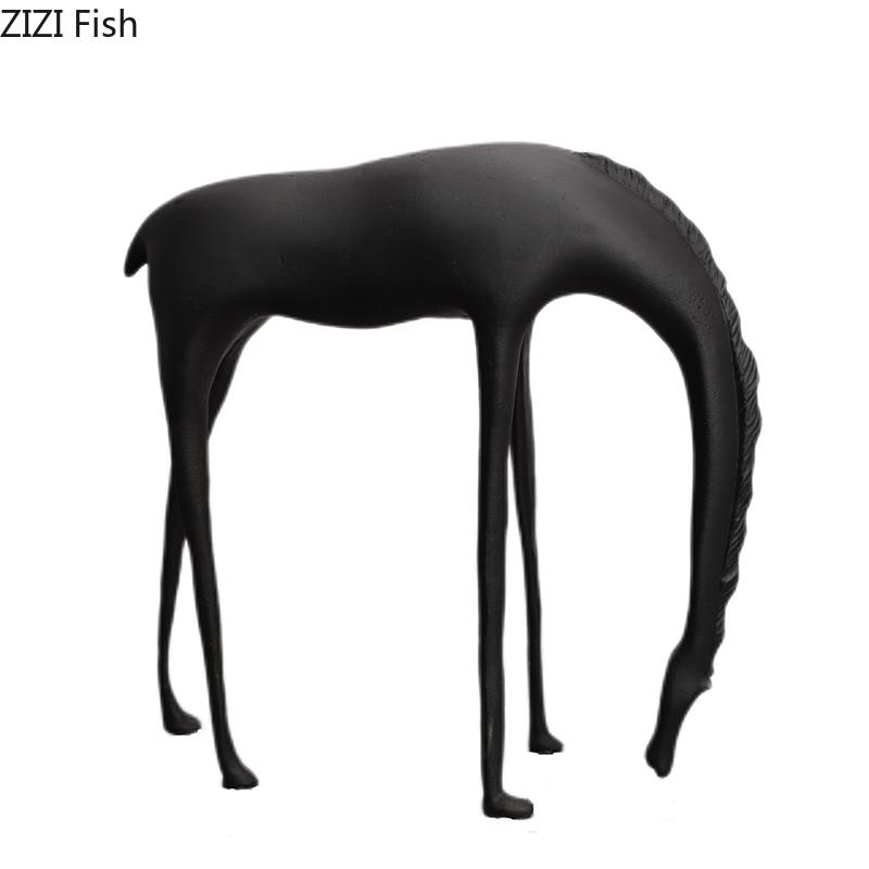 Creative Long Necked Horse Statue Desk Decoration Minimalist Horse Sculpture Metal Crafts Ornaments Room Aesthetic Decor