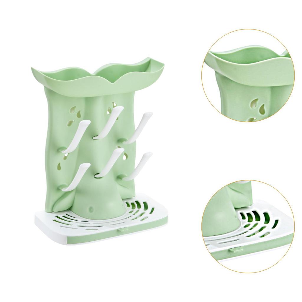 Baby Bottle Drying Rack 6 Hooks Countertop Easy to Clean Portable Multifunctional Nipple Holder Baby Accessories with Drip Tray