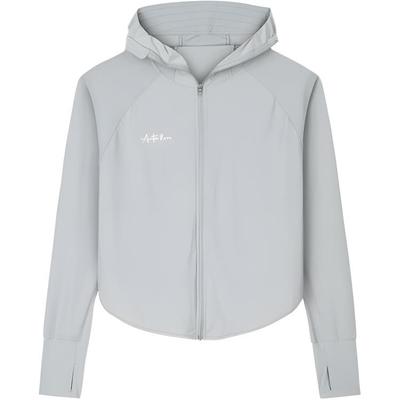 Training Series Solid Color Zip-Up Hooded Loose Sun Protection Jacket Women Jackets Star-Diamond-Gray 162427704-3