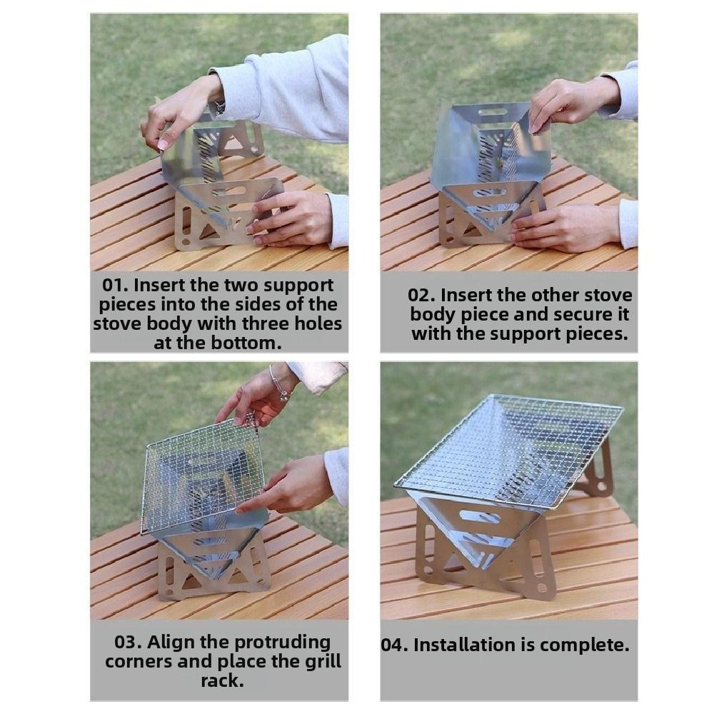 Stainless Steel BBQ Grill Rack Detachable Grill Burn-er Stand Compact Barbecue Stove  Campfire