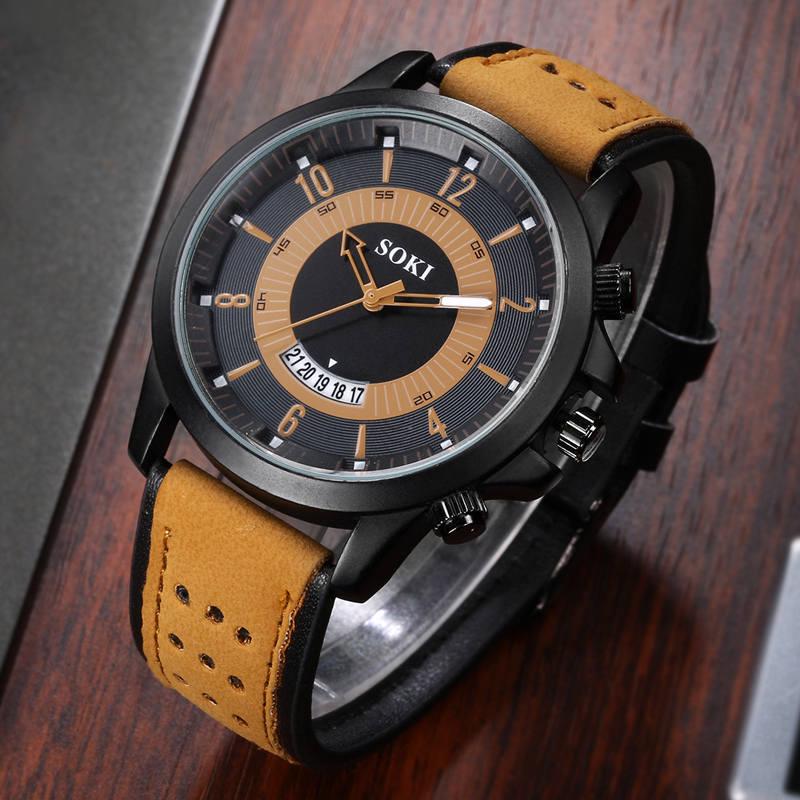 

New Fashion Men Sport Wrist Watches Leather Strap Watch Men Quartz Watch For Men Male Clock хакі