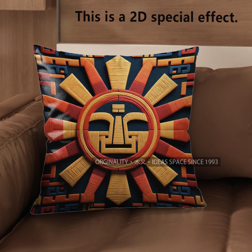 2D Aztec Sun God Print Decorative Pillow Covers Pattern Cushion Cover Suitable For Sofa Bedroom Car Pillow Cover