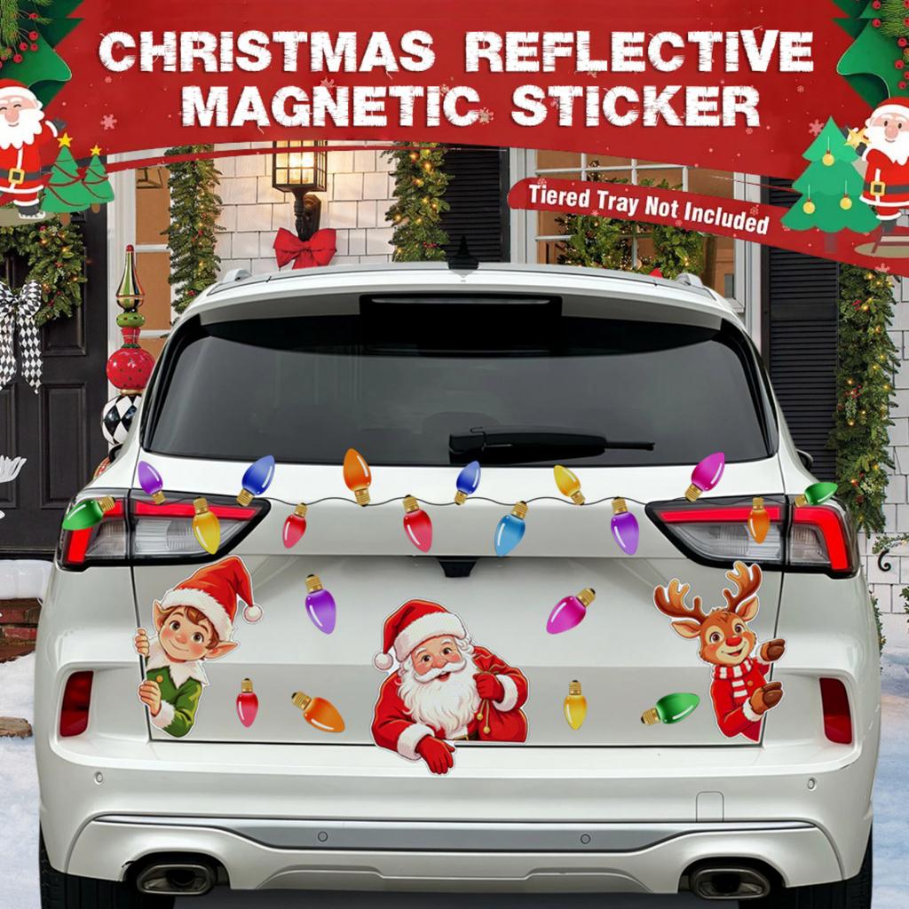 Christmas Reflective Light Bulb Magnetic Stickers - Festive Car and Refrigerator Set