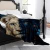 1pc Luxurious Lion King Print Plush Fleece Blanket - Blue & Golden White Lion Mane & paws, All-Season Soft Bedspread for