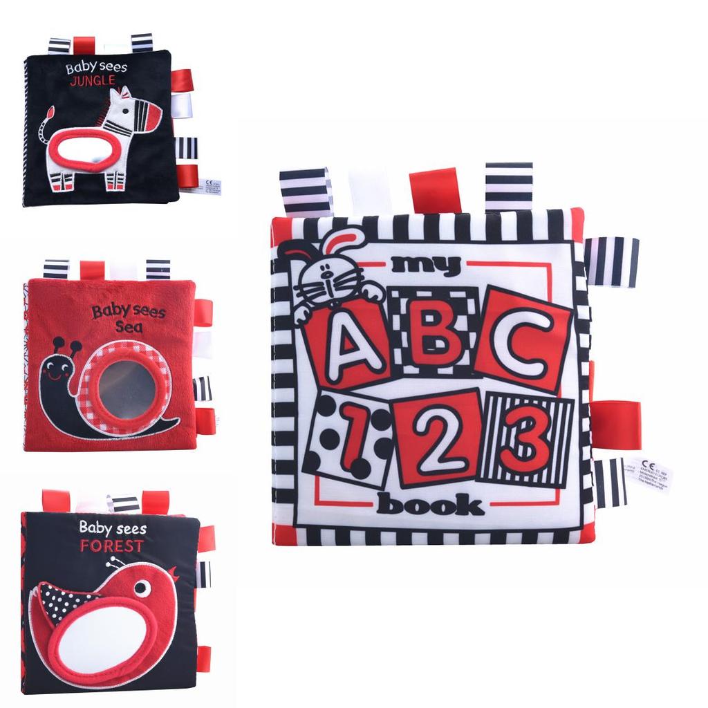 Baby Black White Red Visual Stimulation Book Animal Ocean Tag 3d Cloth Book Early Education Toy