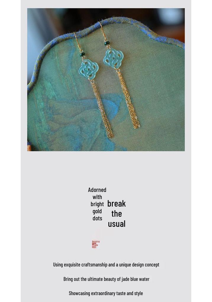 Elegant Burmese Jade Ruyi Knot Tassel Earrings with Abacus Beads