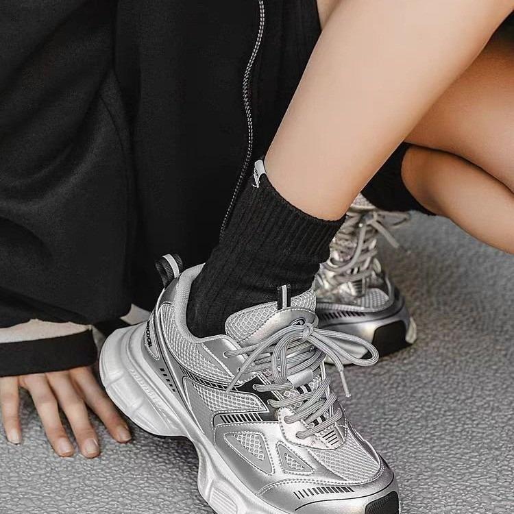 Silver Retro Dad Shoes Women's 2025 New Autumn and Winter Platform Heightening Casual Sports Shoes