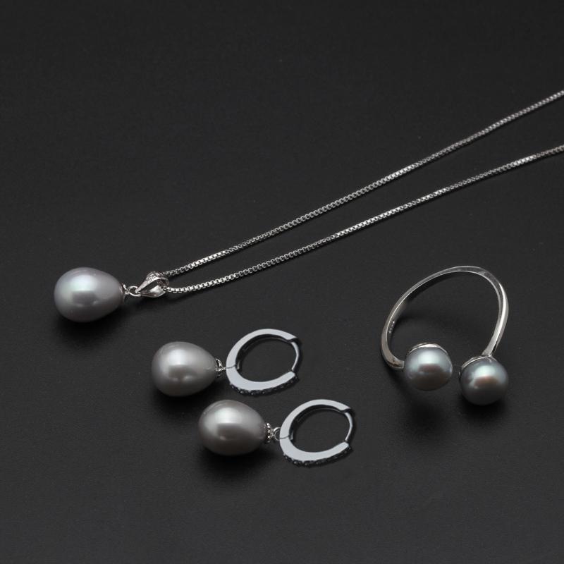 Real Bridal Black Set With Pearl Earrings And Necklace,925 Silver Natural Pearls Jewellery Set Luxury Wife Mother Birthday Gift