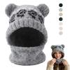 Slouchy Bear Ears Knit Hat Warm Plush Beanie Cap Soft Ear Protection Hat  Cold Weather