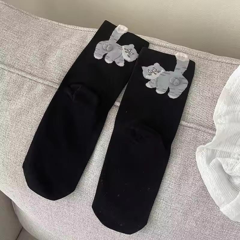 JOYBLISS Chaussettes Chat Mignon 3D Noir/Blanc Chaussettes Coton Chat Drôle Respirantes Douces Fille Femme Chaussettes Fantaisie Ensemble Cadeau Kawaii