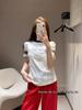 Unisex Classic Color Block Letter Print Round Neck T-Shirt