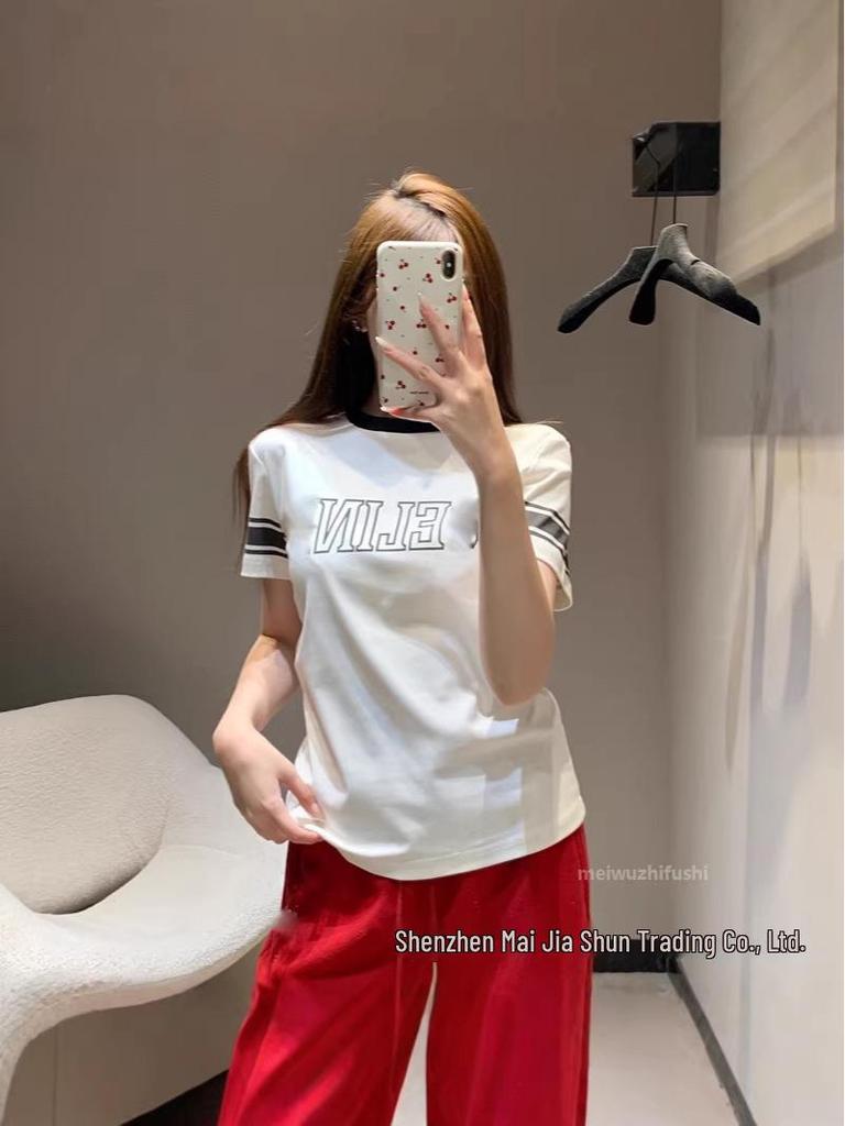 Unisex Classic Color Block Letter Print Round Neck T-Shirt