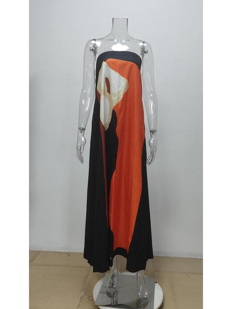 Spring Women's Sleeveless Off-Shoulder Backless Printed Dress