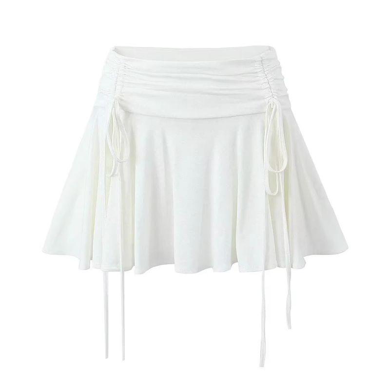Spring New Arrival American Retro A- line High Waist Pleated Drawstring Fashion Tape Sexy Short Skirt Shoelace Skirt