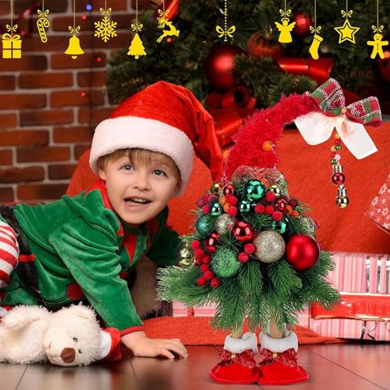 16 tum Julgransgnomfigur Handgjord Liten Dvärg Konstgjord Träd Bordsdekoration med Julgranskulor för Bordsdekoration Inomhus Heminredning