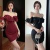 Fashion Sexy Tube Top Dress Solid Color Slim-fitting Waist Halter Ruffle Edge Hip Skirt Summer New Women
