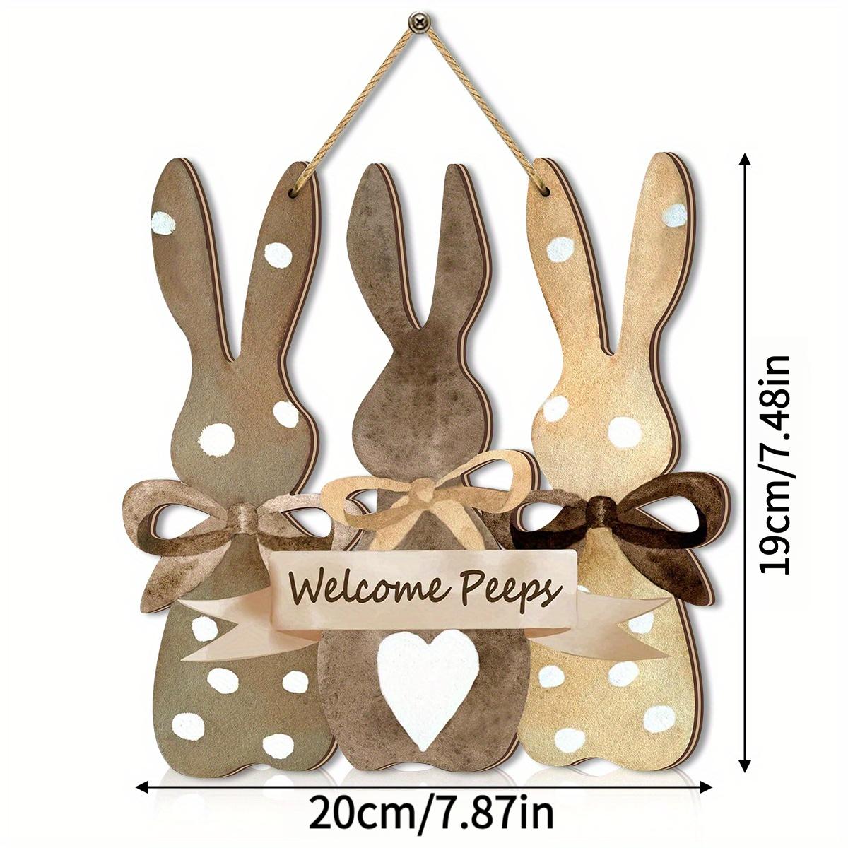 

2D Flat Wooden Wall Sign Featuring An Easter Bunny - Welcome, Little Friends, with A Heart-Shaped Design,Perfect for Easter, and Easter Party-Themed 20*19cm