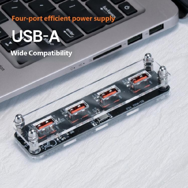 Small 4 Port USB Charging Dock with Sturdy Acrylic Base Smooth USB Power Base Acrylic Texture for Phones and Tablets
