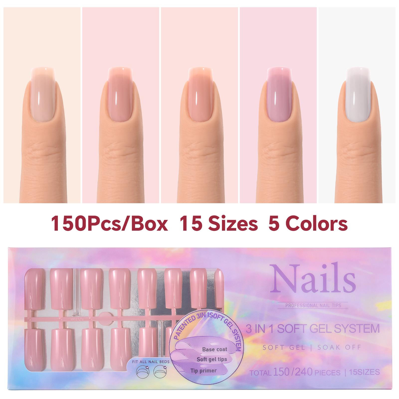 

150 шт., накладные ногти телесного цвета, балетные, полностью покрывающие искусственные ногти, многоразмерные накладные ногти, многоразовые аксессуары для самостоятельного изготовления ногтей