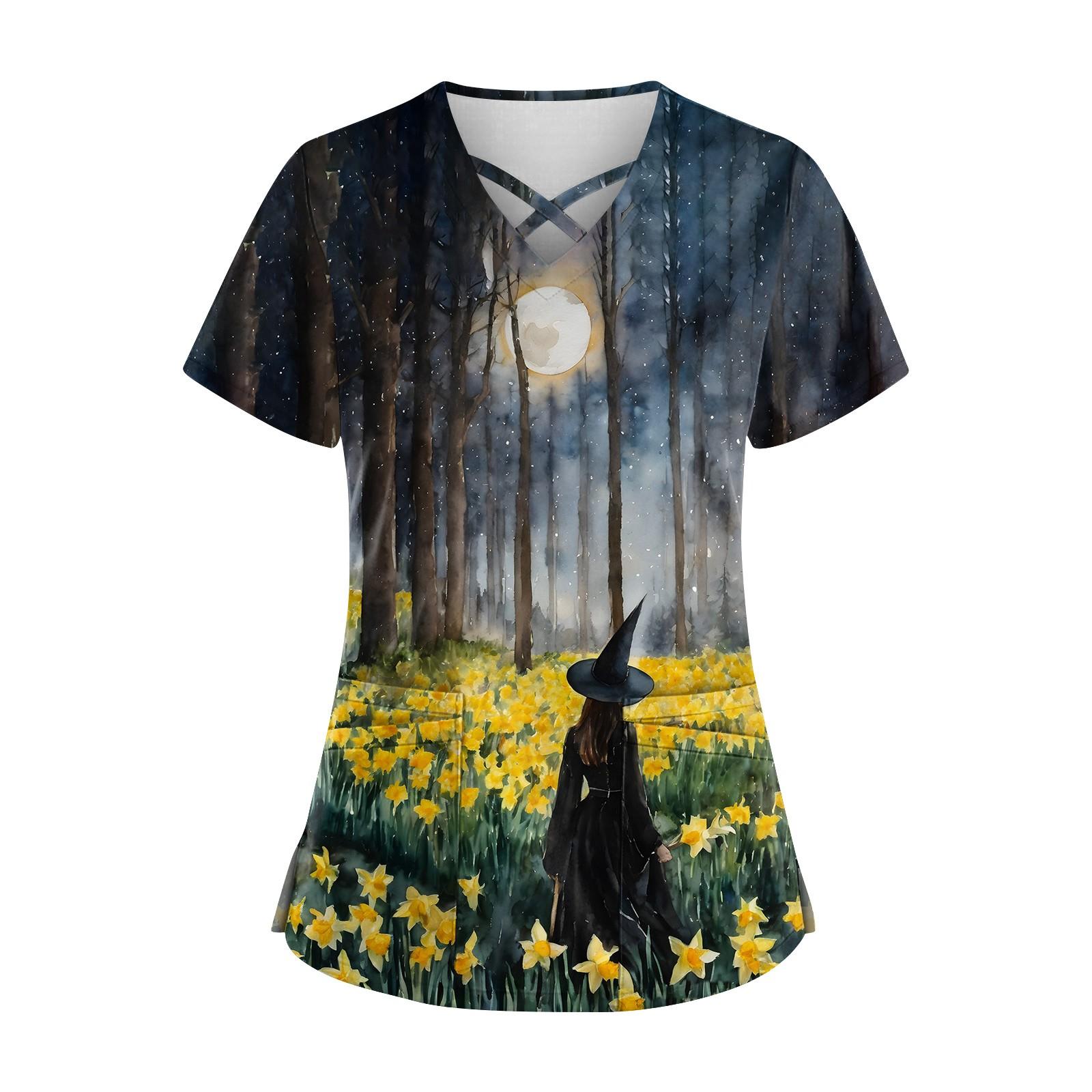 

Женская униформа с принтом, рабочая униформа, защитная рабочая форма с карманом и v-образным вырезом L жёлтый