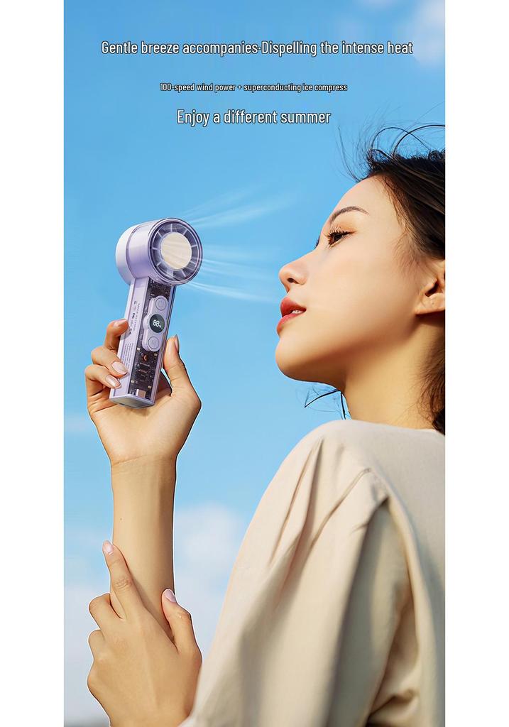 Portable High-Speed Handheld Fan with Digital Display and Cooling Ice Pack