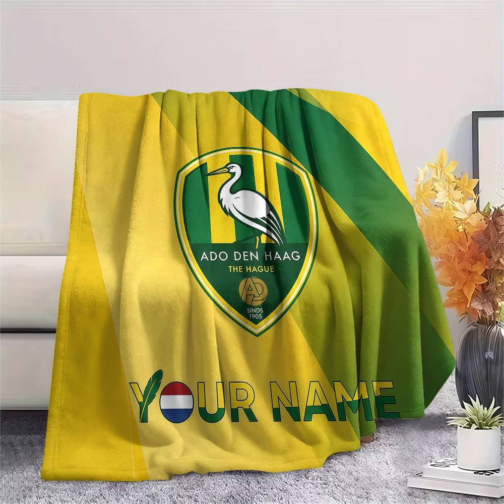 Custom Name ADO Den Haag Flannel Blanket, High quality Comfortable for All Seasons, Home Decor, Warmth and Comfort