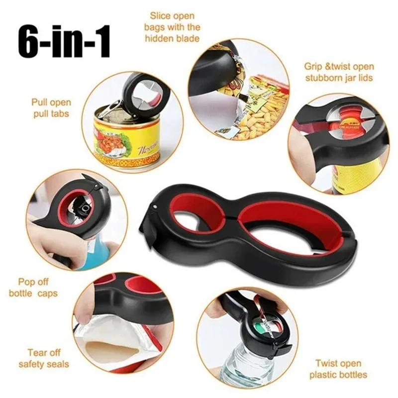 Multifunctional  6 In 1 Can Opener Simple Beer Bottle Opener Jar Gripper Can Beer Lid Twist Off Opener JT05