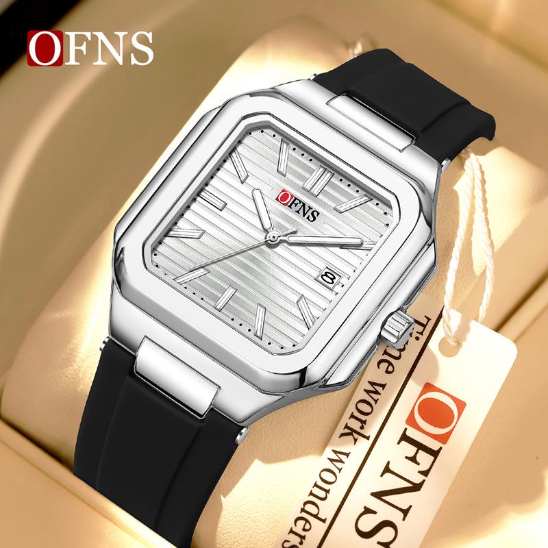 OFNS Luminous Square Steel Band Quartz Watch with Calendar