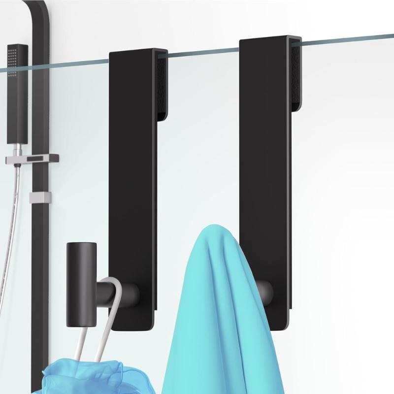 2Pcs Bathroom Hook For Towels And Robes Instants Installation On Glass Door Without Tool Need