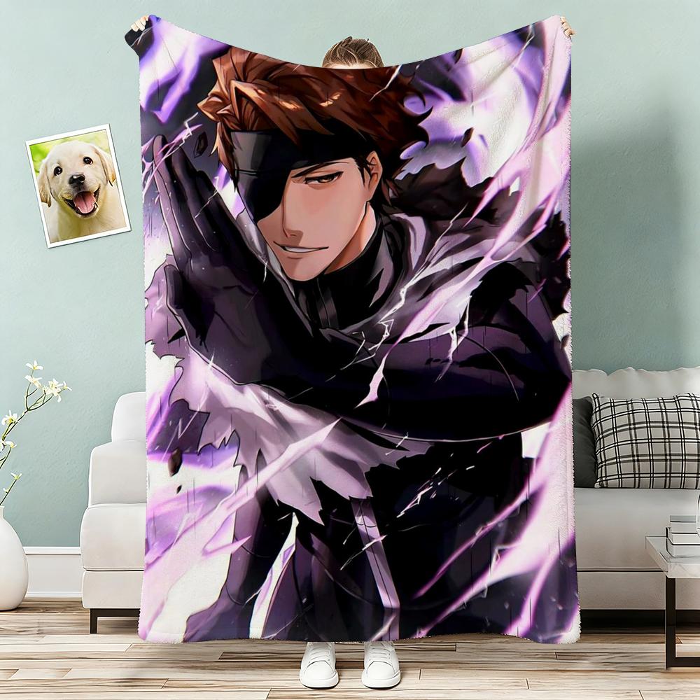Sosuke Aizen Throw Lightweight 240G Flannel Blanket Soft Skin-Friendly For Summer Cooling