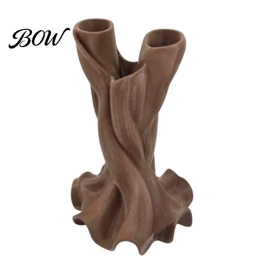 3D Printed Flower Vase Vase, Matte Wood Grain Double Tube Ornament, Mid Modern Minimalist Home Decor Century Style Floral Arrangement, for Dried