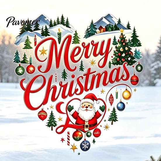 Easy Apply Window Clings Merry Christmas Cling, Heart Shaped Sticker with Santa Claus Xmas Festive Home Decoration Tree Balls, Winter Holiday