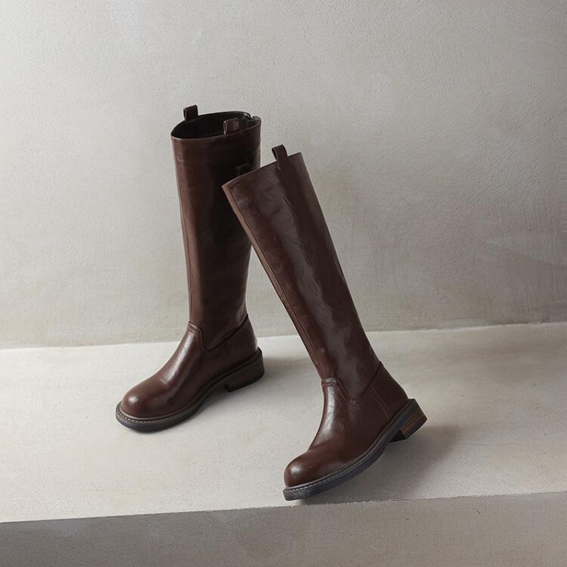 Herbst- und Winter Damenstiefel mit hohem Schaft, dicksohlige, rutschfeste Damenstiefel in großen Größen, neue Lederstiefel mit niedrigem Absatz, neue Reiterstiefel mit Blockabsatz