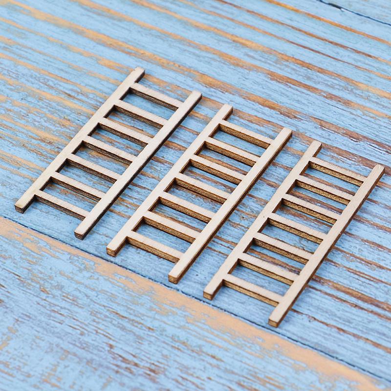 3Pcs Mini Wood Ladder Figurines Craft Garden Gift Diy Ornament Garden Decoration