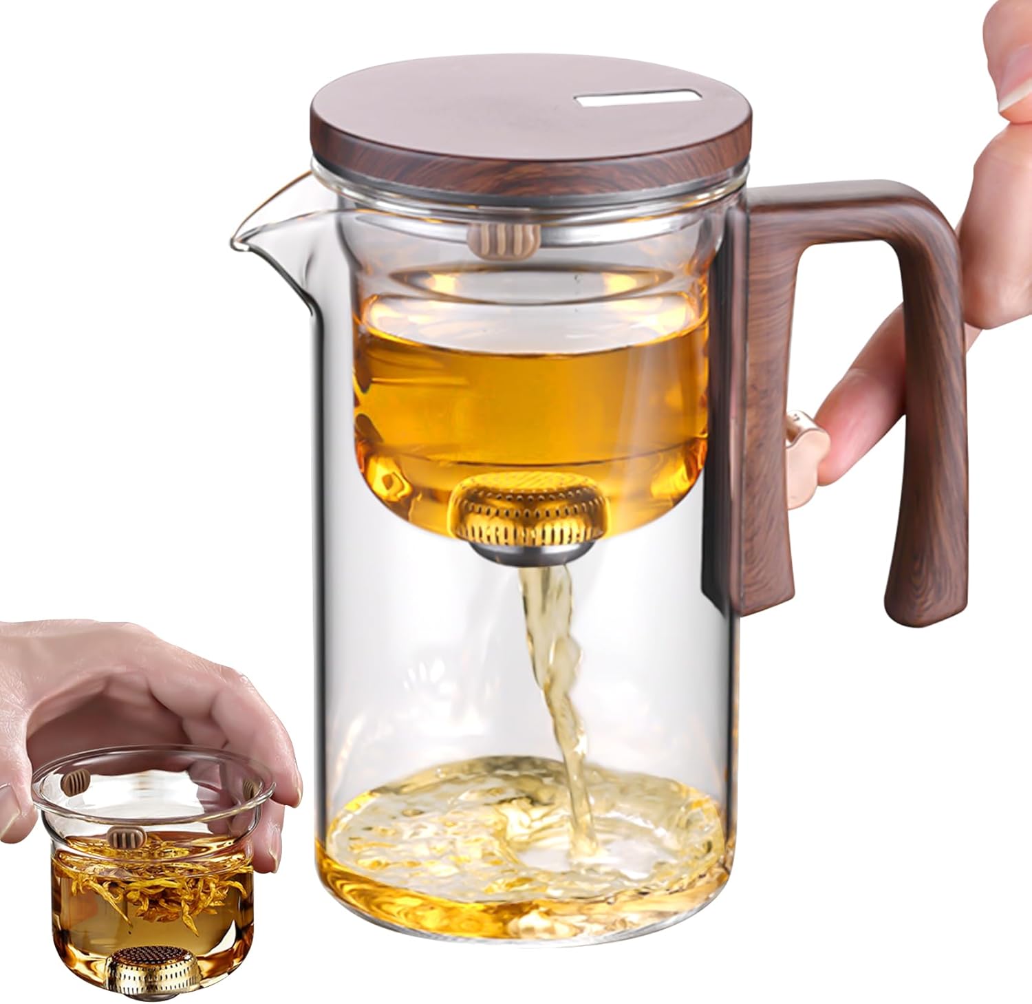 

High-grade Home Tea Pot One Click Tea Water Separation Stainless Steel Tea Strainer Glass Teapot Filter Kettle For Office чистый