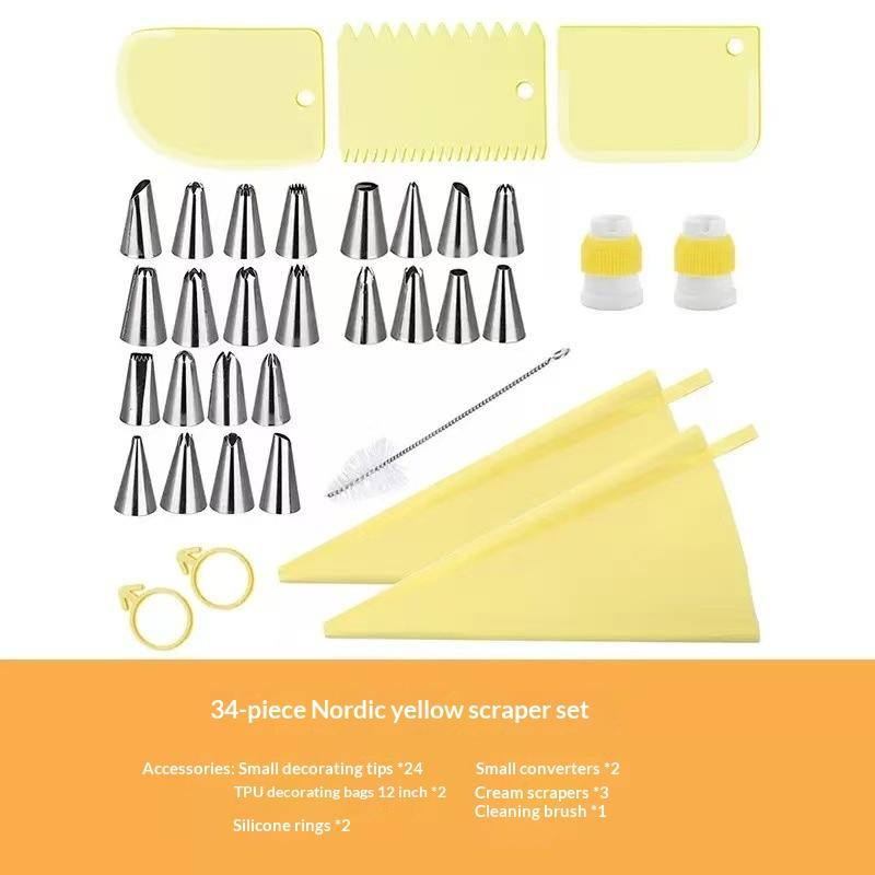 34-Piece Stainless Steel Cake Piping Tips Set Cake Cream Decoration Tools Cream Scraper Set Kitchen Baking Utensils