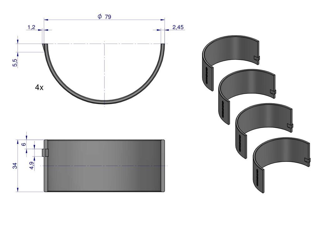 Set of connecting rod bearings N-1.00 (IV cut) 50103913. 90060123 C-330 ORIGINAL URSUS