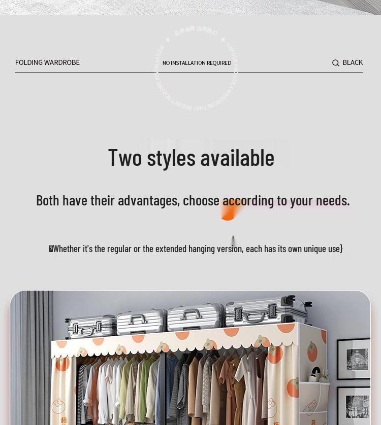 No-Assembly Wardrobe with Drawers: Foldable and Durable for Bedroom or Rental Room