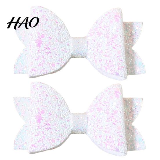 Glitter Bow Hair Clips for Girls 2Pcs Solid Color Clip Girls, Double Layer Sparkling Decorative Toddlers Hairpin, Accessory with Non-Slip Grip