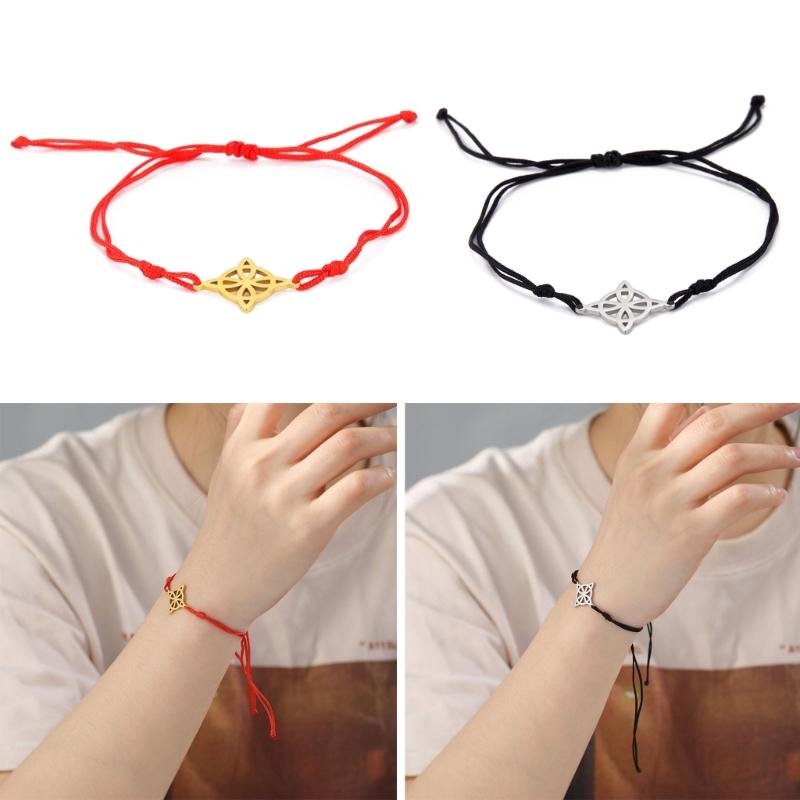 Pulsera de cordón rojo con dije de nudo de bruja, pulsera de amuleto de nudo de bruja de acero de titanio para mujeres y hombres, regalo de joyería de bruja Vintage