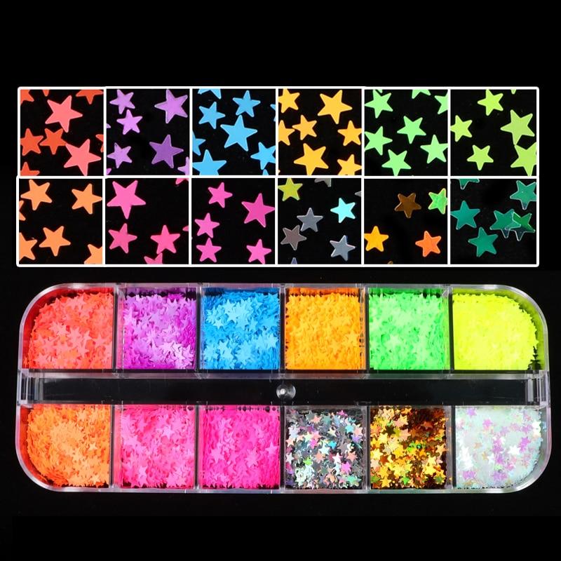 12 Grids Nail Jewelry Star Moon Leaf Design Nail Art Decorations Eye Makeup Patch Butterfly Heart Nail Sequins
