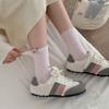 Autumn and Winter College Style Cotton Socks, Colorful Polka Dot Yarn Bow, Fabric Label Mid-calf Socks, Pile Socks for Girls